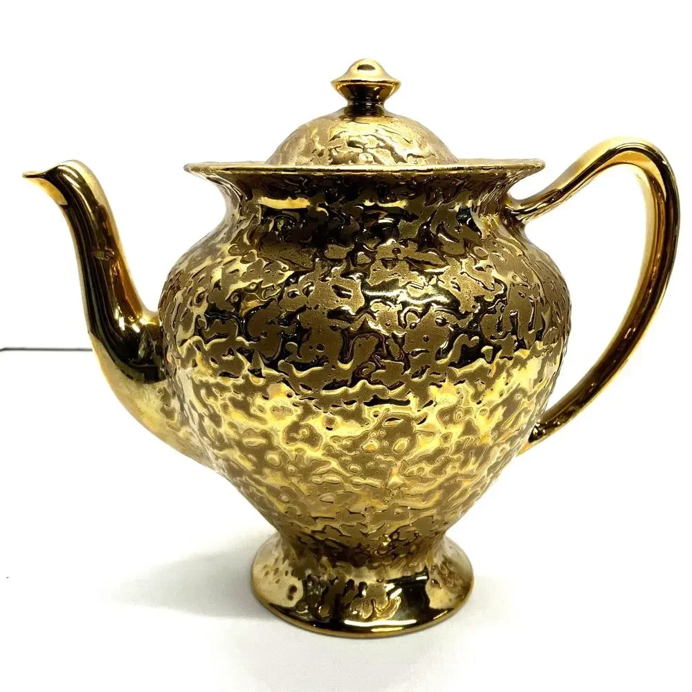 Weeping Gold Pitcher Set 22KT Teapot and Two Vases Elynor China MCM 1960s